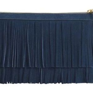 India Hicks “Dougal” suede clutch in Deep Sea Blue